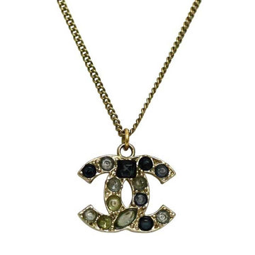 CHANEL necklace gold navy blue coco mark GP rhinestone 07 A  ladies