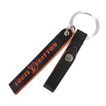 LOUIS VUITTON Porto Cle belt tab key holder M67776 Damier cobalt leather navy black orange silver metal fittings ring bag charm vuitton