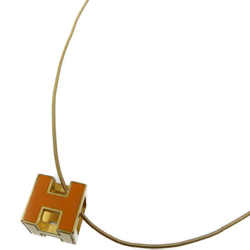HERMES Cage de Ash H Cube Metal Orange Gold Necklace