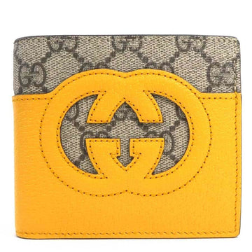 GUCCI Bifold Wallet Interlocking G Leather/GG Supreme Canvas Yellow x Brown Men's 701417