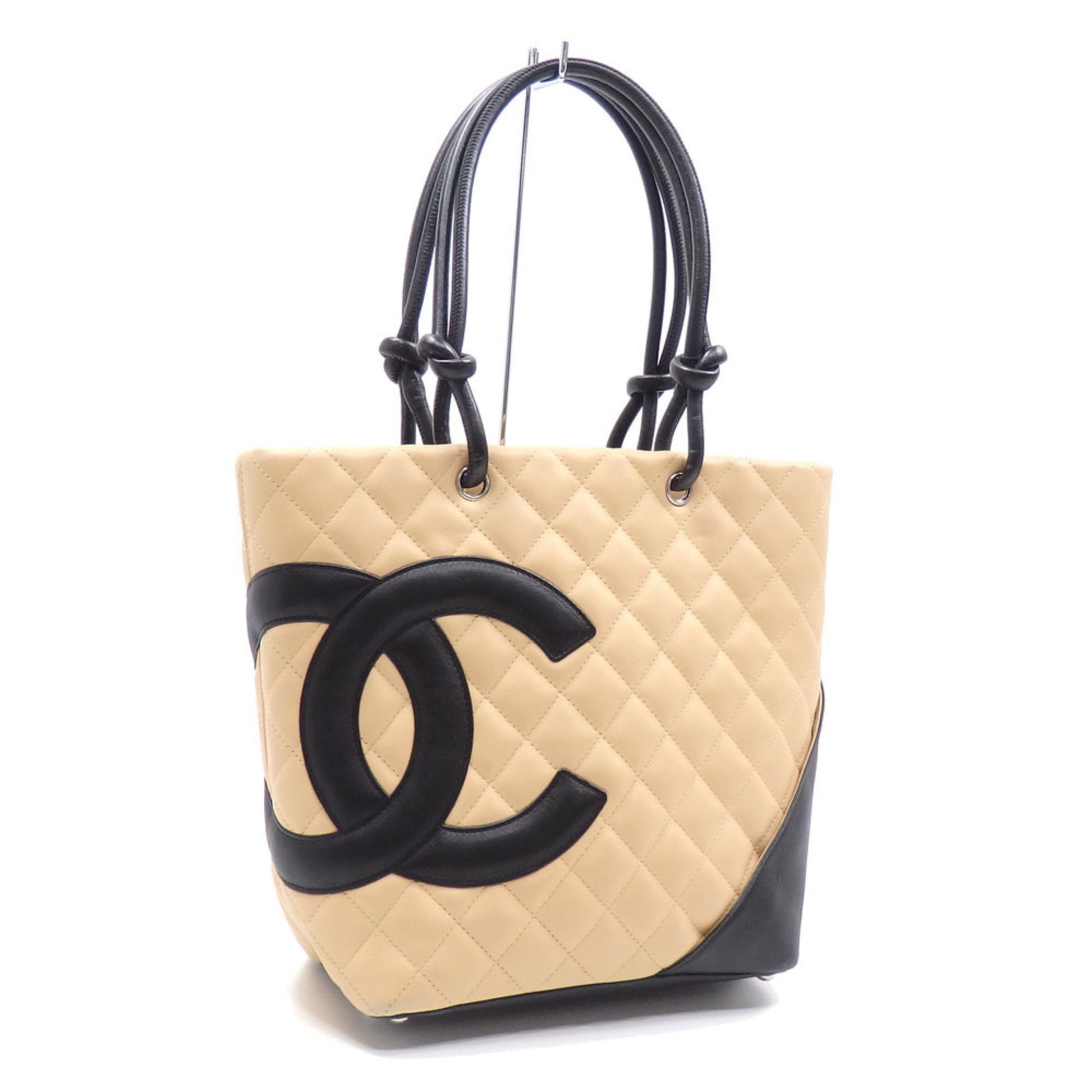 Chanel cambon line tote bag handbag Color white x black used from japan