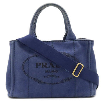 PRADA CANAPA Tote Bag Handbag Shoulder Canvas Navy 1BG439