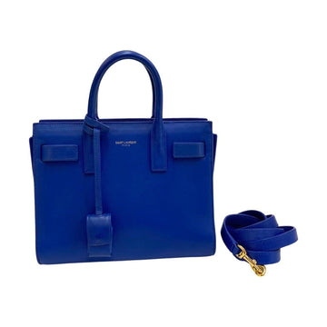 YVES SAINT LAURENT SAINT LAURENT PARIS Saint Laurent Paris Logo Leather Genuine 2way Handbag Mini Boston Bag Shoulder Blue