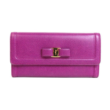 SALVATORE FERRAGAMO Long Wallet Rose Ribbon Leather Purple Ladies