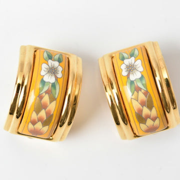 HERMES earrings  enamel cloisonne flower motif yellow gold