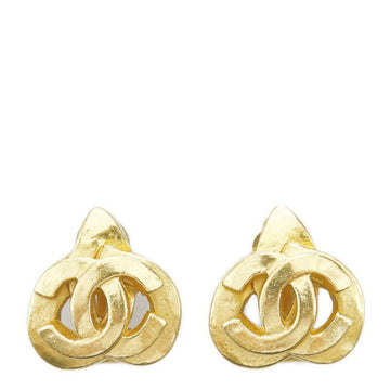 CHANEL Coco Mark Heart Motif Earrings Gold Plated Women's