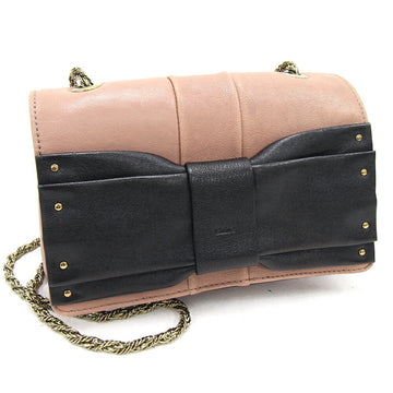CHLOE  Shoulder Bag June 3S0321 733 Pink Beige Black Leather Chain Ribbon Women's