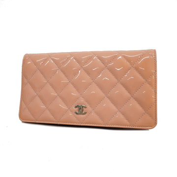 Chanel Matelasse Bi-fold Long Wallet With Silver Metal Women's Patent Leat