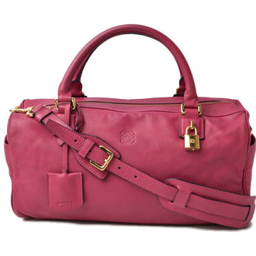 Loewe Tote Bag / Mini Boston 2way LOEWE with Strap Anagram Leather Deep Pink