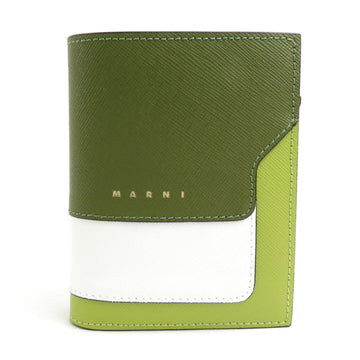 MARNI Bifold Wallet Leather Khaki x White Green Ladies