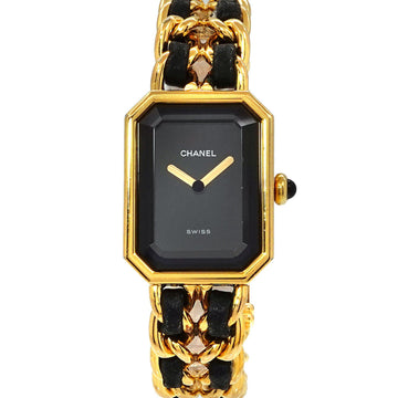 CHANEL Premiere S size H0001 Vintage Ladies Watch Black Dial Gold Quartz