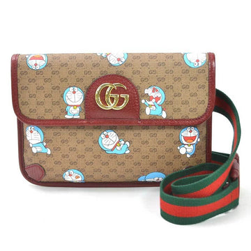 Gucci Body Bag Waist Pouch Mini GG Supreme Doraemon Belt Beige Cherry Red Canvas Leather Ladies 647817