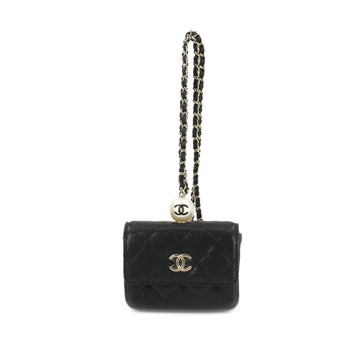 Chanel matelasse chain coin case purse leather black fake pearl Matelasse Coin Case