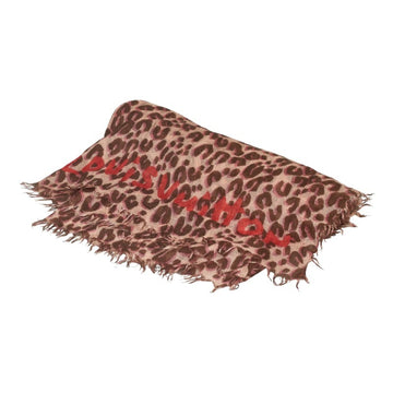 LOUIS VUITTON Leopard Scarf Stole Pink Cashmere Silk Women's