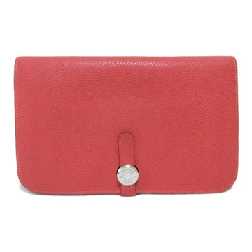 HERMES Dogon GM Bifold Long Wallet Red Togo leather leather