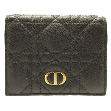 CHRISTIAN DIOR Lady Caro Leather Black Gray Bifold Wallet