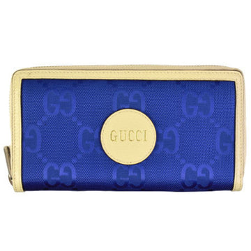 Gucci off the grid zip around round long wallet GG nylon leather blue beige 625576