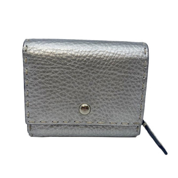 FENDI Selleria mini wallet compact medium silver gray ash bifold hook unisex