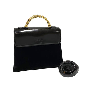 LOEWE Velasquez Twist Handle Velor Patent Leather 2way Handbag Mini Shoulder Bag Black 10277