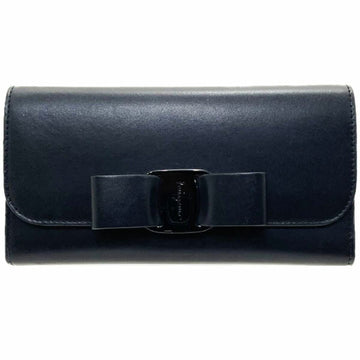SALVATORE FERRAGAMO Long Wallet Vara Bifold Leather Black 22 D324 Ribbon YY-13059