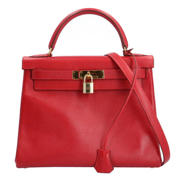 HERMES Kelly 28 Shoulder Bag Leather Red Ladies