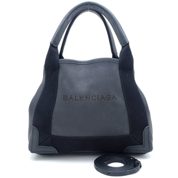 BALENCIAGA Navy Cabas XS 390346 2Way Bag Canvas x Leather Black 350943