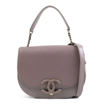 CHANEL Crossbody Shoulder Bag Coco Mark Leather Purple Gray Ladies