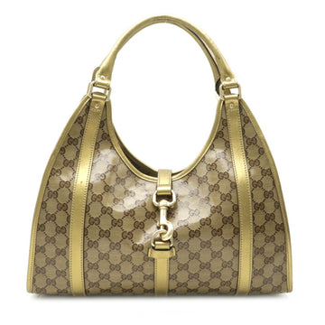 Gucci GG crystal shoulder bag handbag coated canvas khaki beige gold 203494