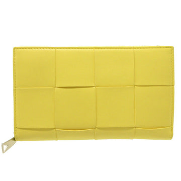 BOTTEGA VENETA Maxi Intrecciato Leather Yellow Round Long Wallet