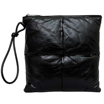 Bottega Veneta Clutch Bag Black Silver Intrecciato 630349 Paper Calf Leather Nylon BOTTEGA VENETA Handbag with Strap Classic