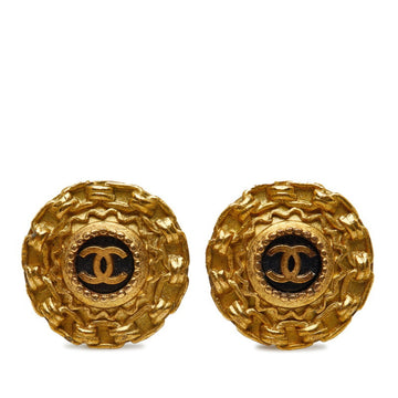 CHANEL Coco Mark Chain Round Earrings Gold Plated Ladies