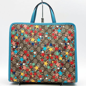 GUCCI GG Supreme Star Tote Bag Handbag Light Blue x Beige Pattern Print Ladies 605614