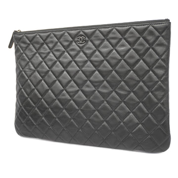 Chanel Matelasse Women's Leather Clutch Bag,Pouch Black