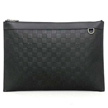 LOUIS VUITTON Clutch Bag Pocket Discovery Black Silver Damier Infini N60112 Leather TN3119  Handbag Embossed Men's