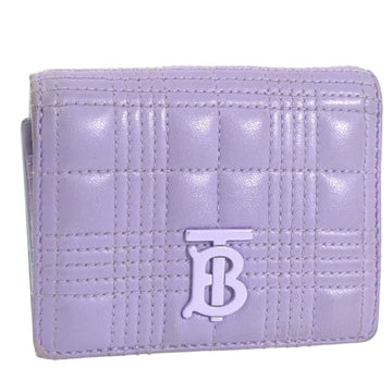 BURBERRY Trifold Wallet Leather Small Roller Folding Lambskin Calf Purple Ladies