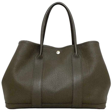 HERMES Tote Bag Garden PM Gray Beige Leather Negonda P Engraved  Handbag