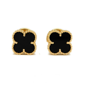 VAN CLEEF & ARPELS K18YG Sweet Alhambra Onyx Earrings 2.5g