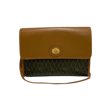 CHRISTIAN DIOR Honeycomb Pattern Logo Hardware Leather Genuine Mini Shoulder Bag Pochette Sacoche Brown