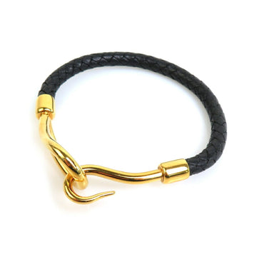 HERMES Bracelet Jumbo Leather/Metal Black/Gold Ladies