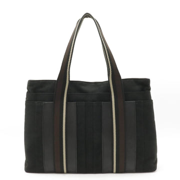 Hermes Troca Horizontal MM Tote Bag Shoulder Canvas Leather Black Brown Beige