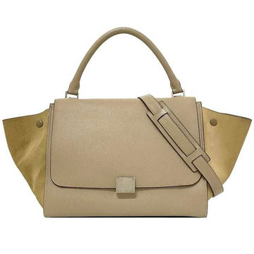 CELINE bag trapeze gray beige 169543 leather suede  handbag shoulder flap turn lock ladies