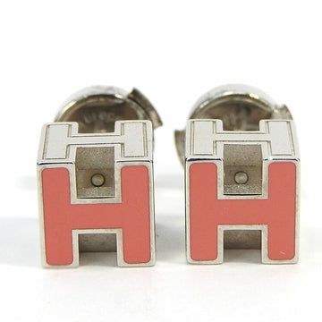 HERMES Earrings Cage de Ash H Cube Pink Silver Plated Accessory Women's  earrings accessory