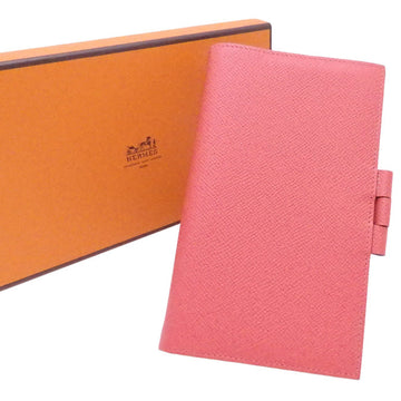 HERMES Notebook Cover Coral Pink Leather Note Agenda Women's