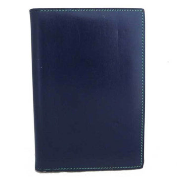 HERMES notebook cover leather navy blue x green unisex