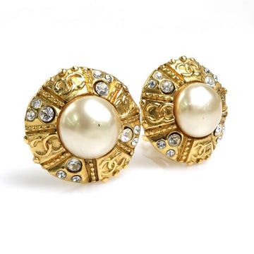 CHANEL Earrings Coco Mark Metal/Fake Pearl Gold/Off White Women's