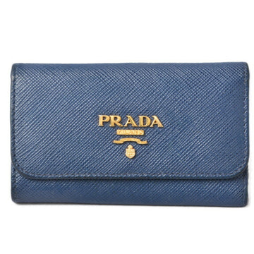 PRADA key case chain  6 rows 1PG222 SAFFIANO METAL embossed leather BLUETTE blue