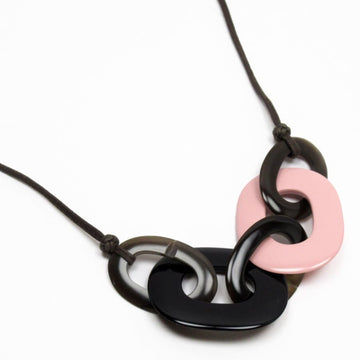 HERMES necklace pink x black brown lacquer buffalo horn