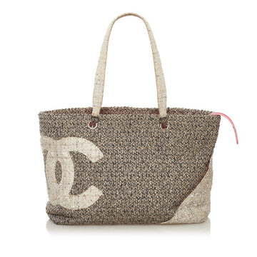 Chanel Cambon Line Coco Mark Large Tote Bag Gray Tweed Leather Ladies CHANEL