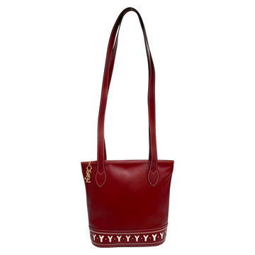 YVES SAINT LAURENT YSL Charm Logo Cutout Leather Shoulder Bag Red