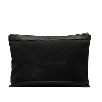 BALENCIAGA Navy Clip L Second Bag Clutch 373840 Black Canvas Leather Women's
